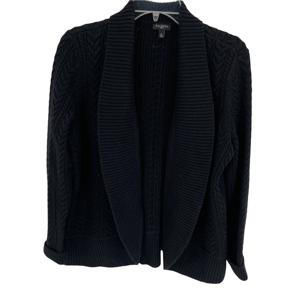 Talbots women’s size 1X black shawl collar cardigan sweater Lambswool blend